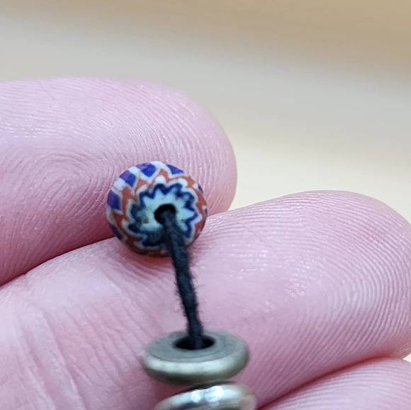 Blue Chevron Beads Five Layer African Trade Beads Handcrafted Strand - Picture 5 of 8